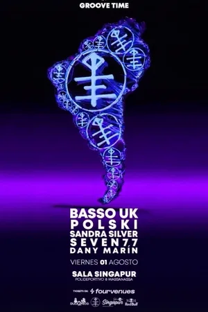 Groove Time en Sala Singapur, Massanassa, Valencia. 1 de agosto de 2025. Line up: Basso UK, Polski, Sandra Silver, SEVEN77 y Dany Marín